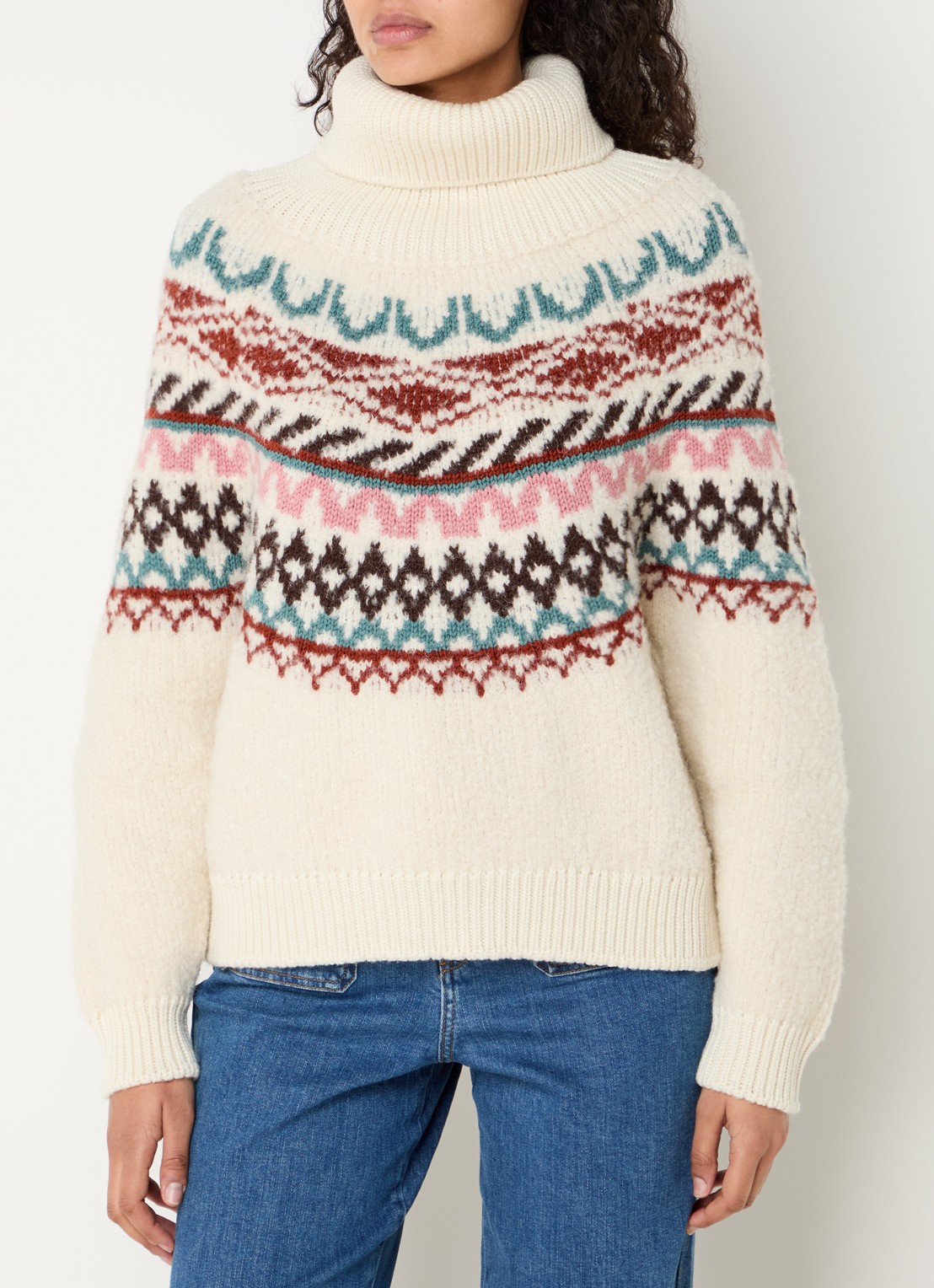 ba&sh Iceberg grofgebreide trui in alpaca wolblend met col - detail 4 gebroken wit