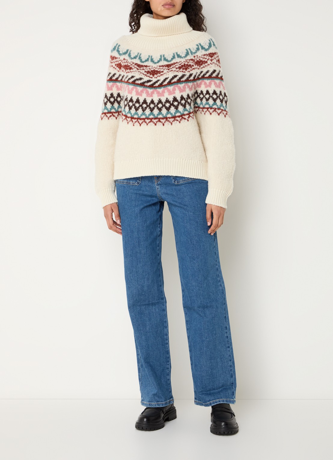 ba&sh Iceberg grofgebreide trui in alpaca wolblend met col - voorkant 2 gebroken wit