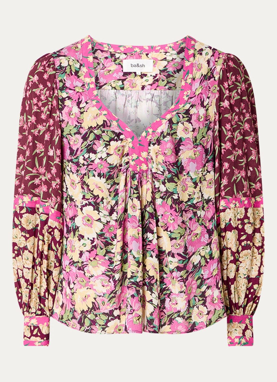 ba&sh Iline tuniek met bloemenprint - voorkant bordeauxrood
