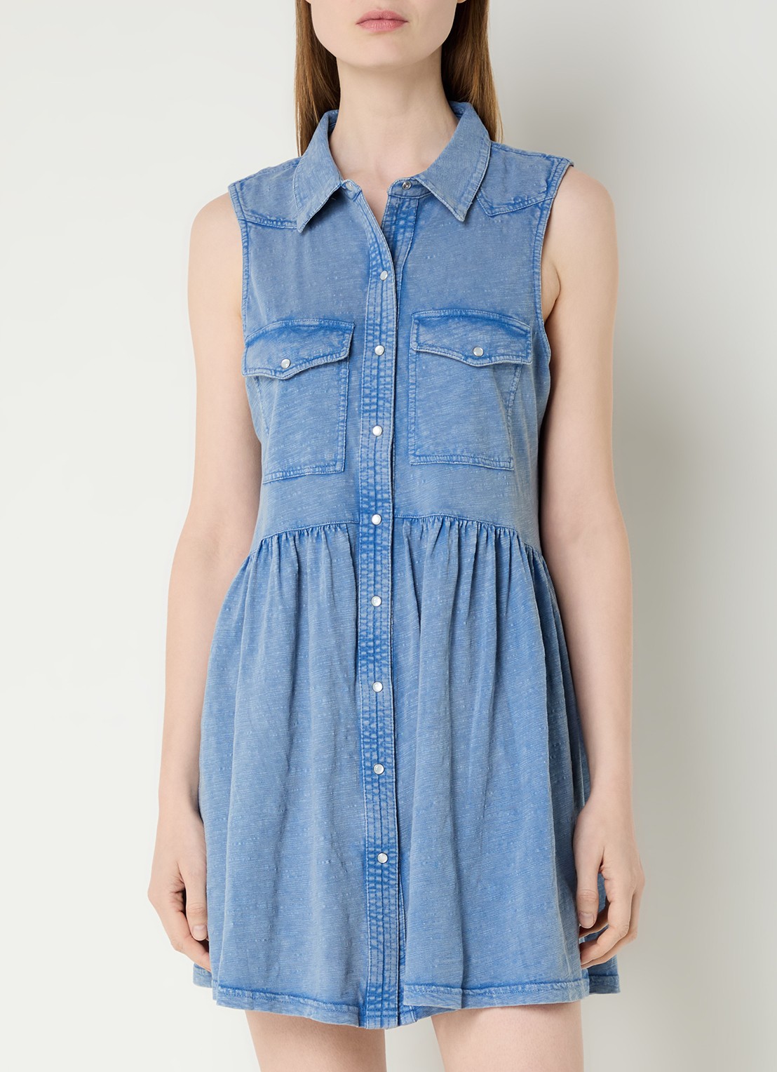 ba&sh Ilona mini blousejurk met verwassen afwerking - detail indigo