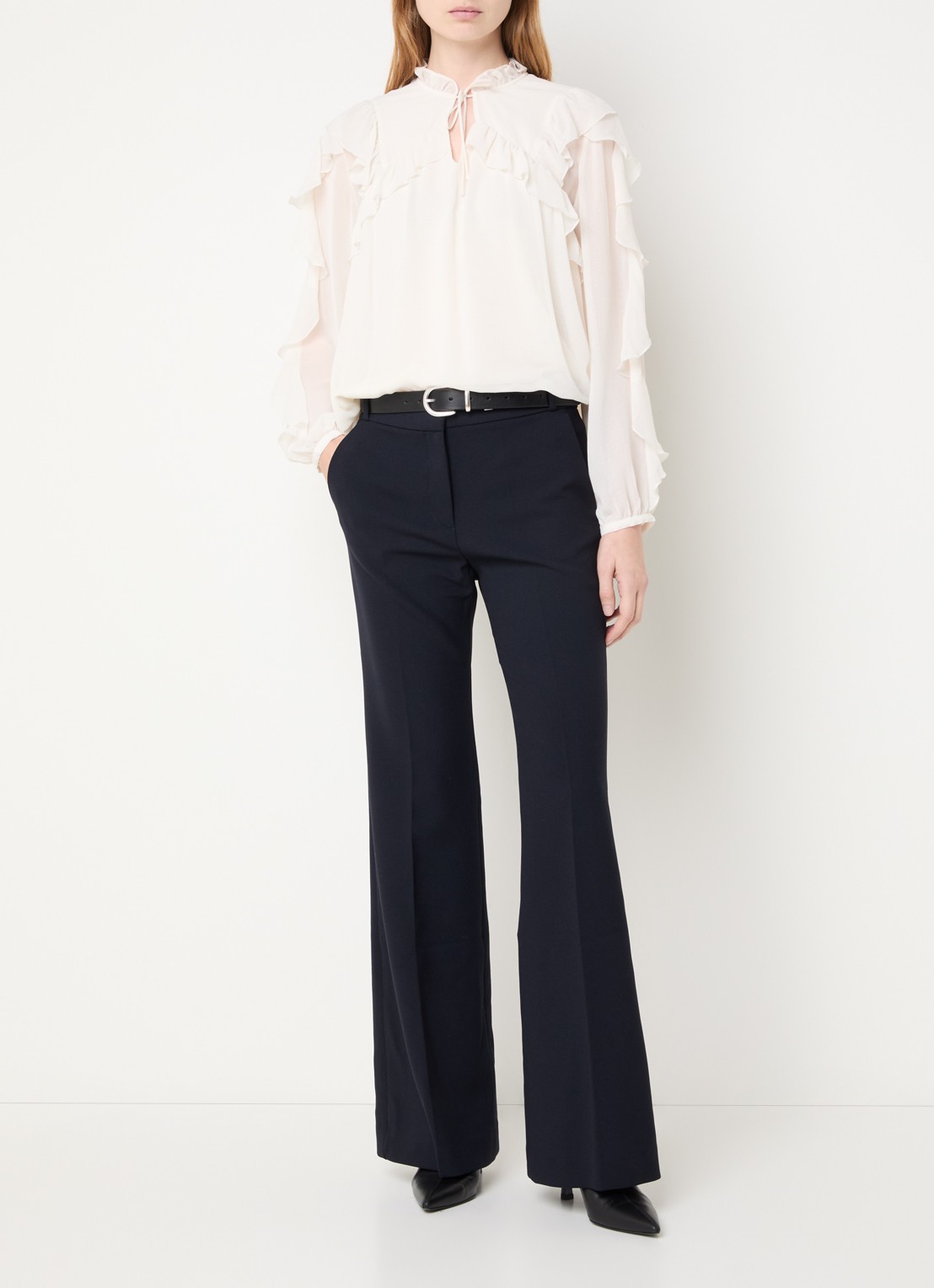 ba&sh Iman high waist flared fit pantalon met steekzakken - voorkant 4 donkerblauw
