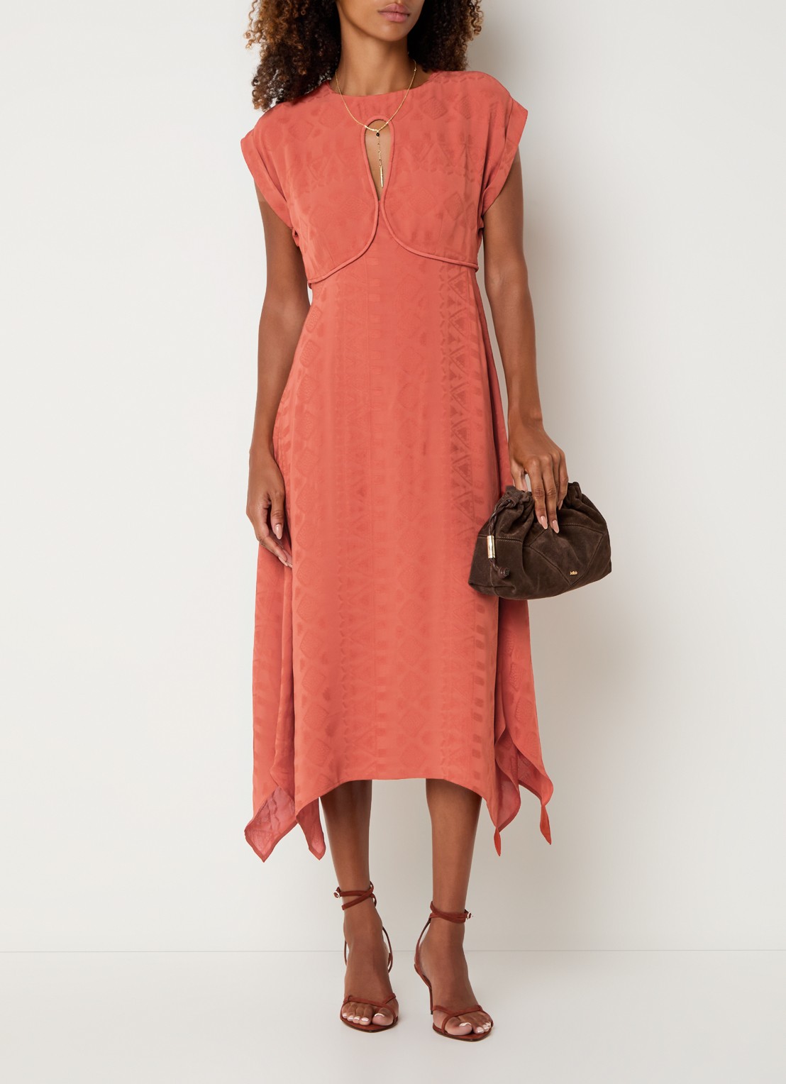 ba&sh Inia midi jurk met cut-out detail - detail 2 oranjebruin