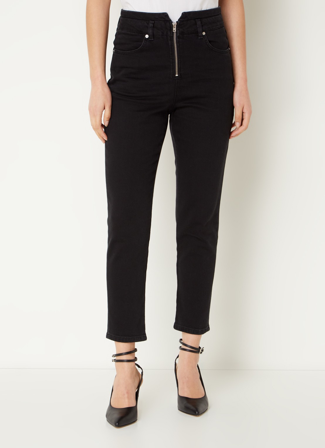 ba&sh Inzo high waist cropped slim fit jeans met gekleurde wassing - detail 4 zwart