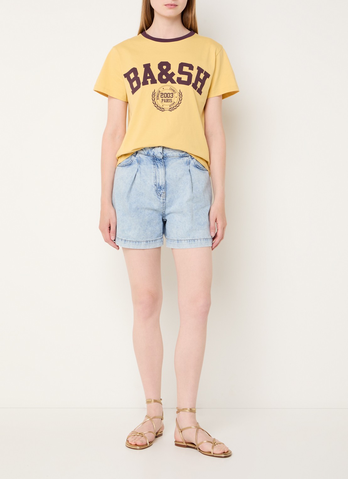 ba&sh Ioni T-shirt met logoprint - voorkant 3 geel