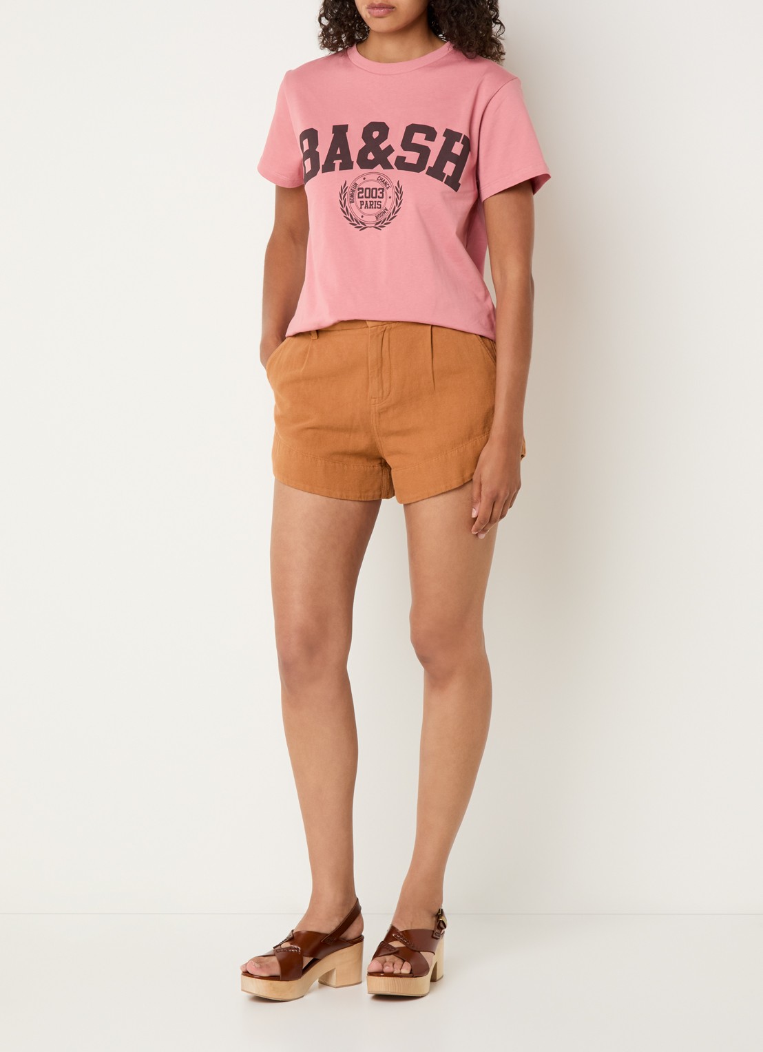 ba&sh Ioni T-shirt met logoprint - voorkant 3 roze