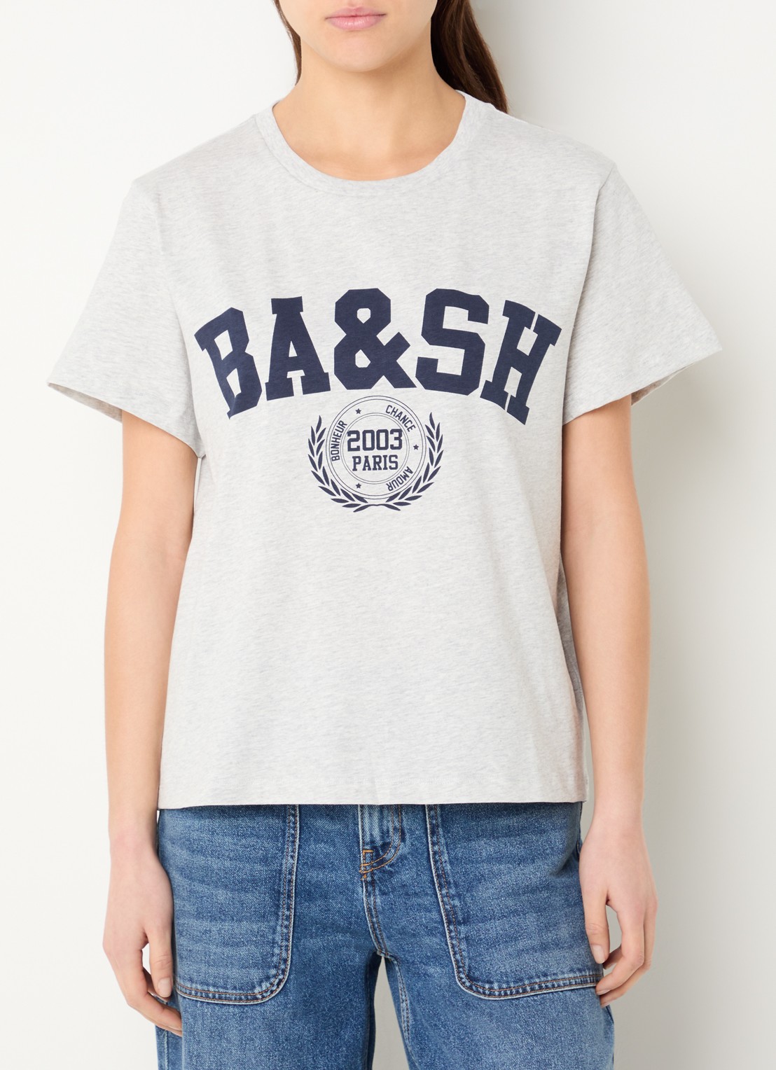 ba&sh Ioni T-shirt met logoprint - detail 4 grijsmele