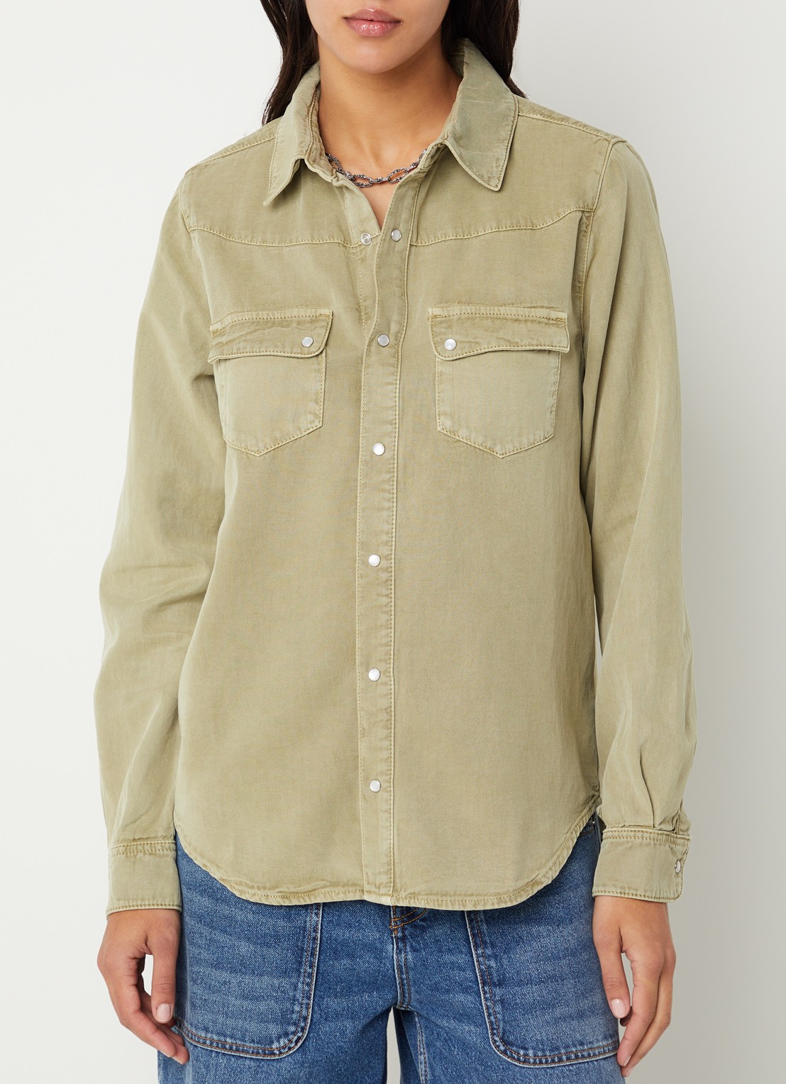 ba&sh Jada blouse met klepzakken - detail 3 lichtgroen