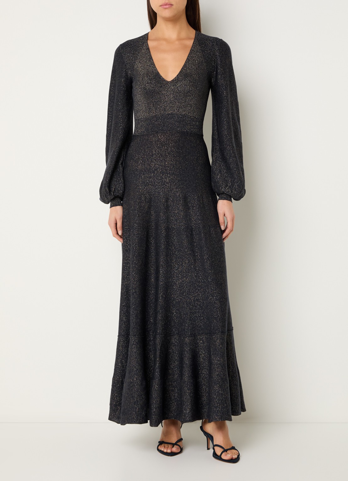 ba&sh Jenna fijngebreide maxi jurk in wolblend met lurex - detail 4 zwart