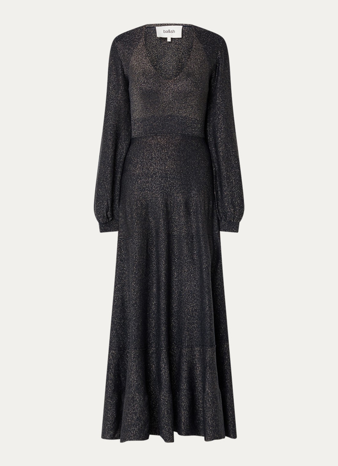 ba&sh Jenna fijngebreide maxi jurk in wolblend met lurex - voorkant 2 zwart