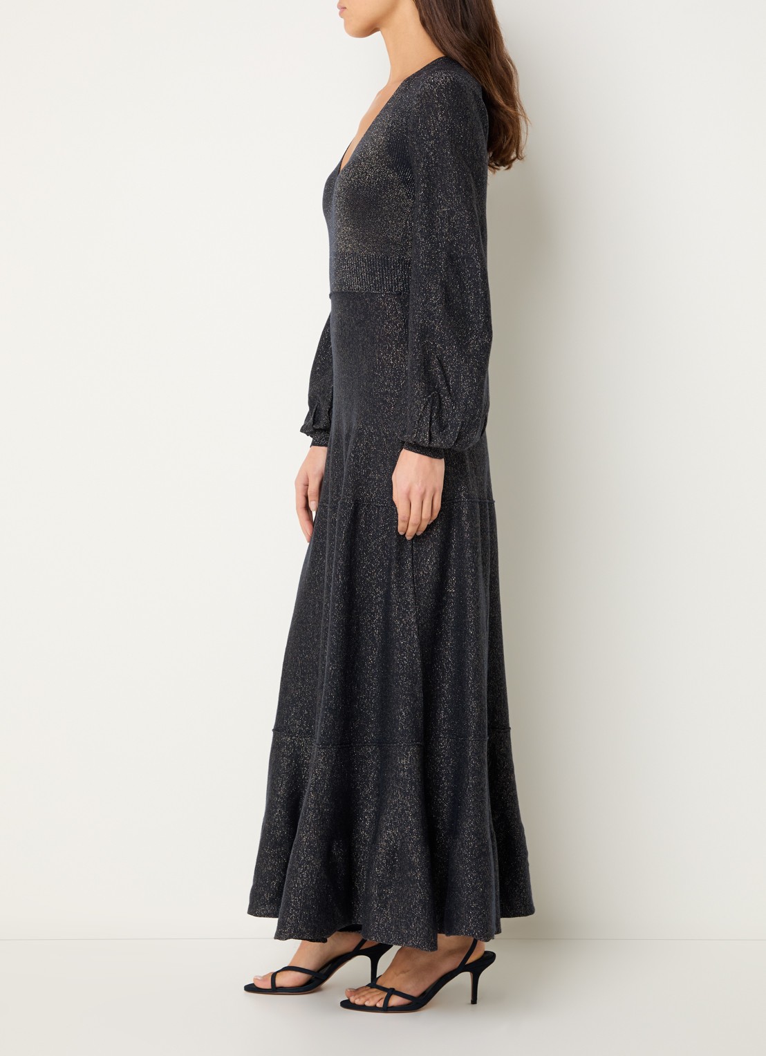 ba&sh Jenna fijngebreide maxi jurk in wolblend met lurex - voorkant 3 zwart