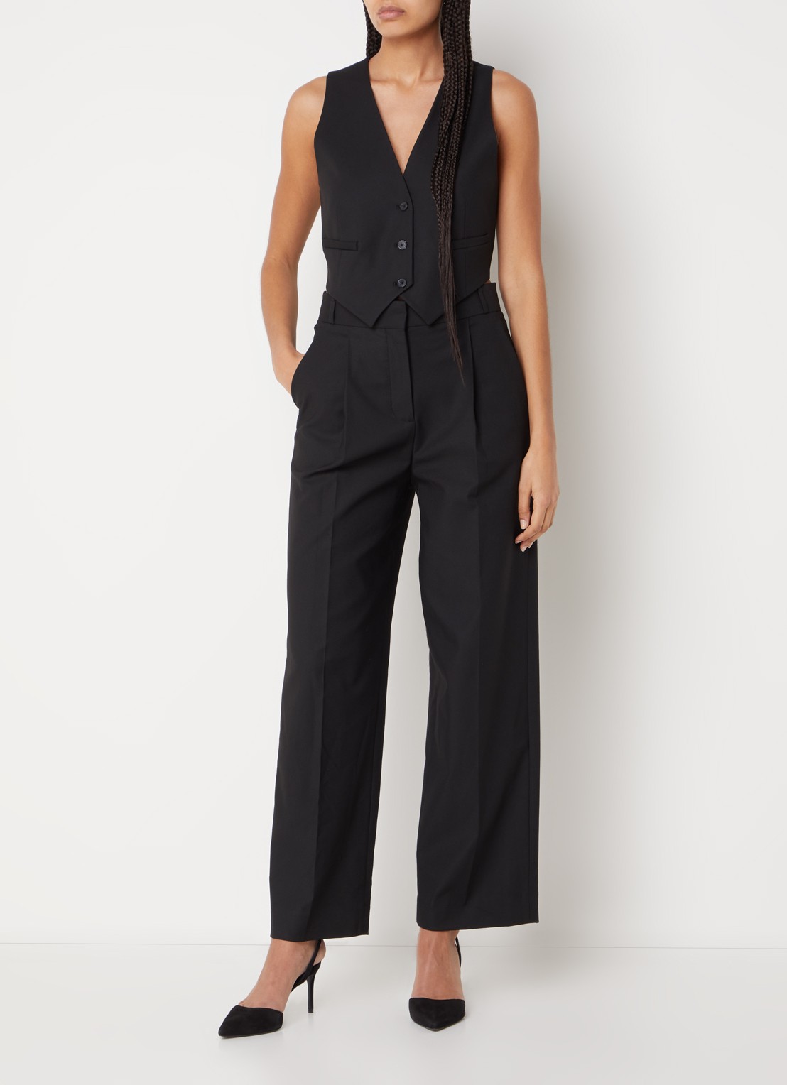 ba&sh Jessy cropped gilet met ceintuur - voorkant 3 zwart