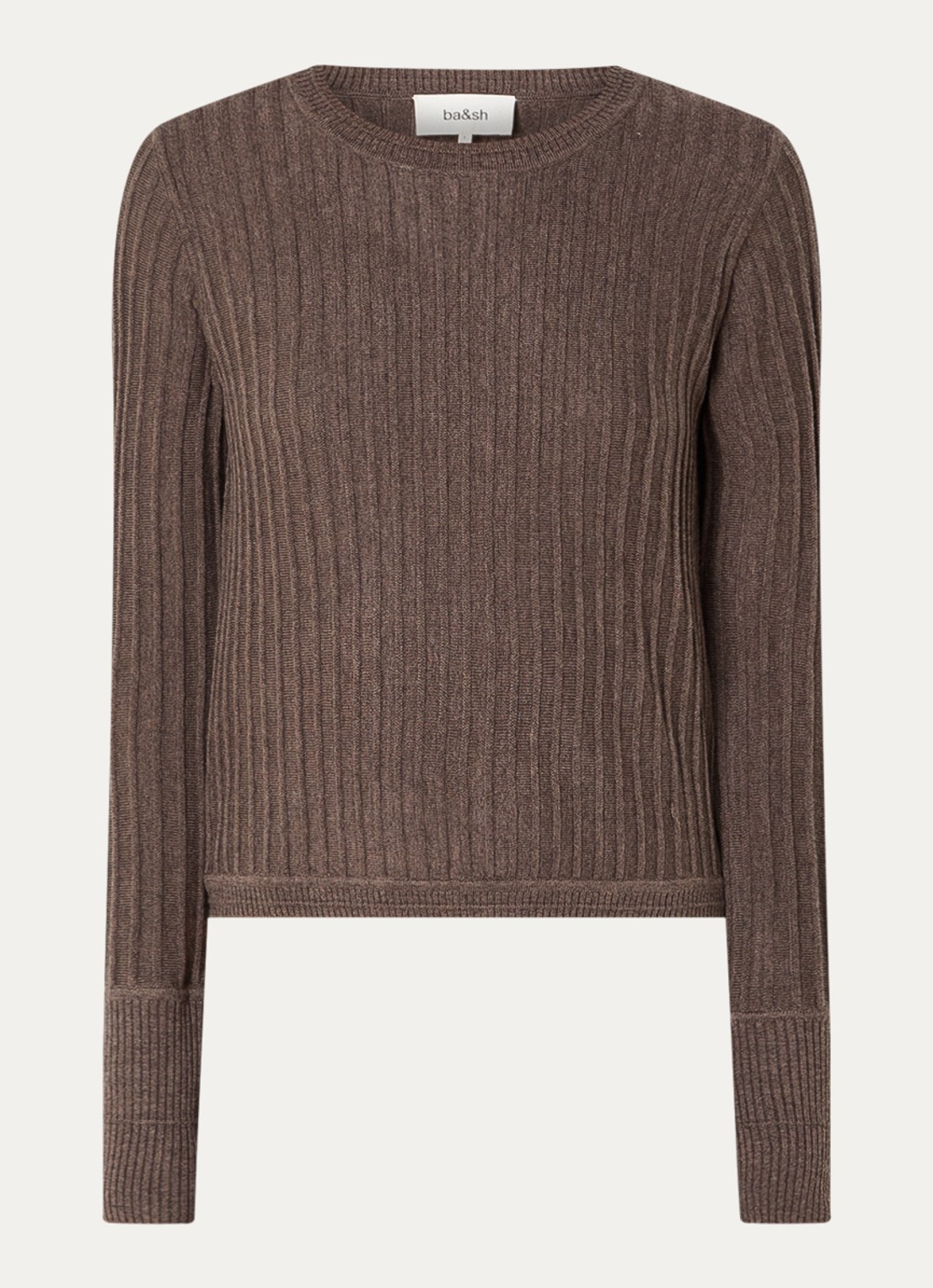ba&sh Jinie ribgebreide longsleeve in wolblend - voorkant 3 chocoladebruin