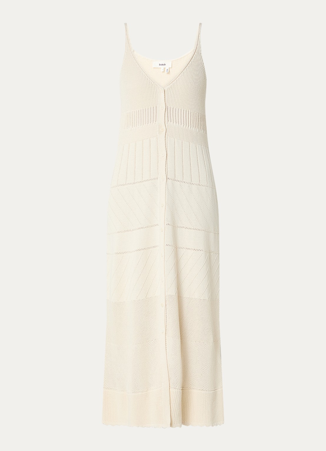 ba&sh Joelle ribgebreide midi jurk met V-hals - voorkant beige