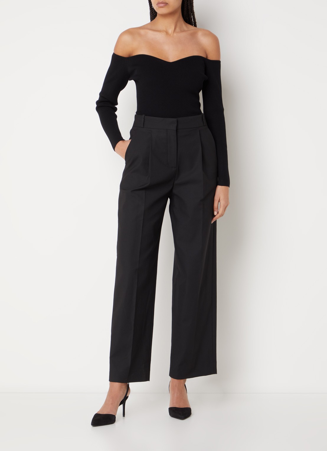 ba&sh Jona high waist loose fit pantalon met plooidetail - voorkant 3 zwart
