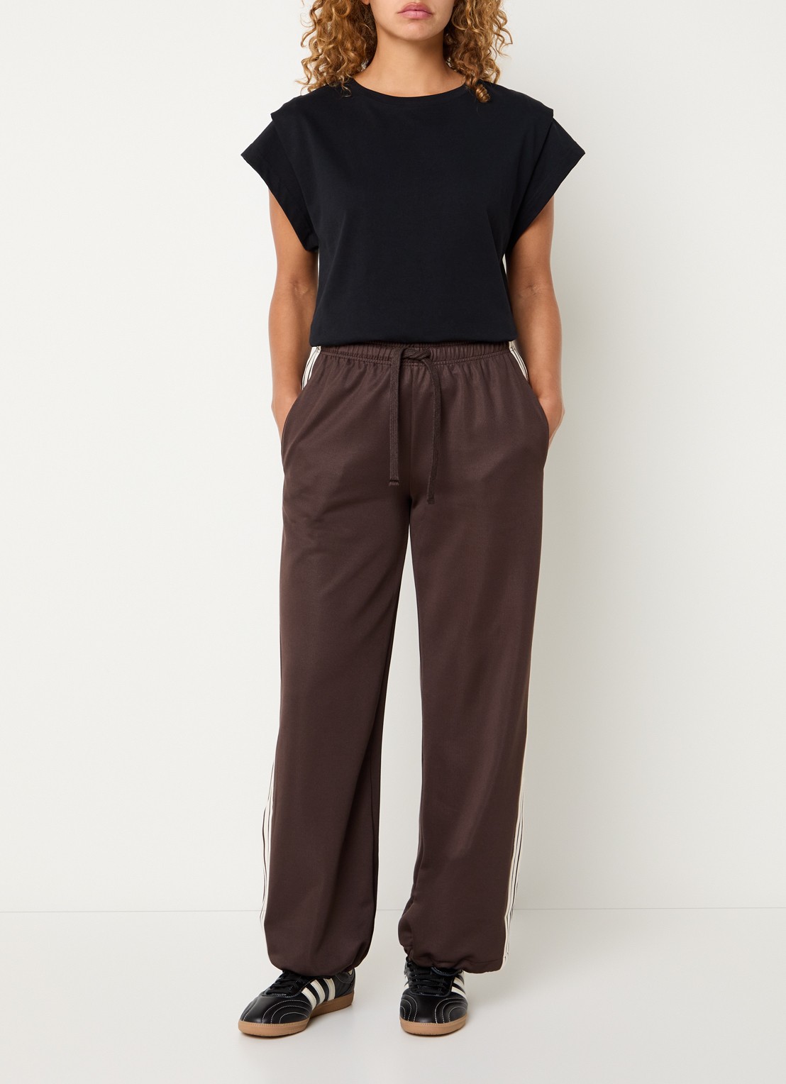 ba&sh Joshua high waist straight fit trackpants met trekkoord - voorkant 2 bruin