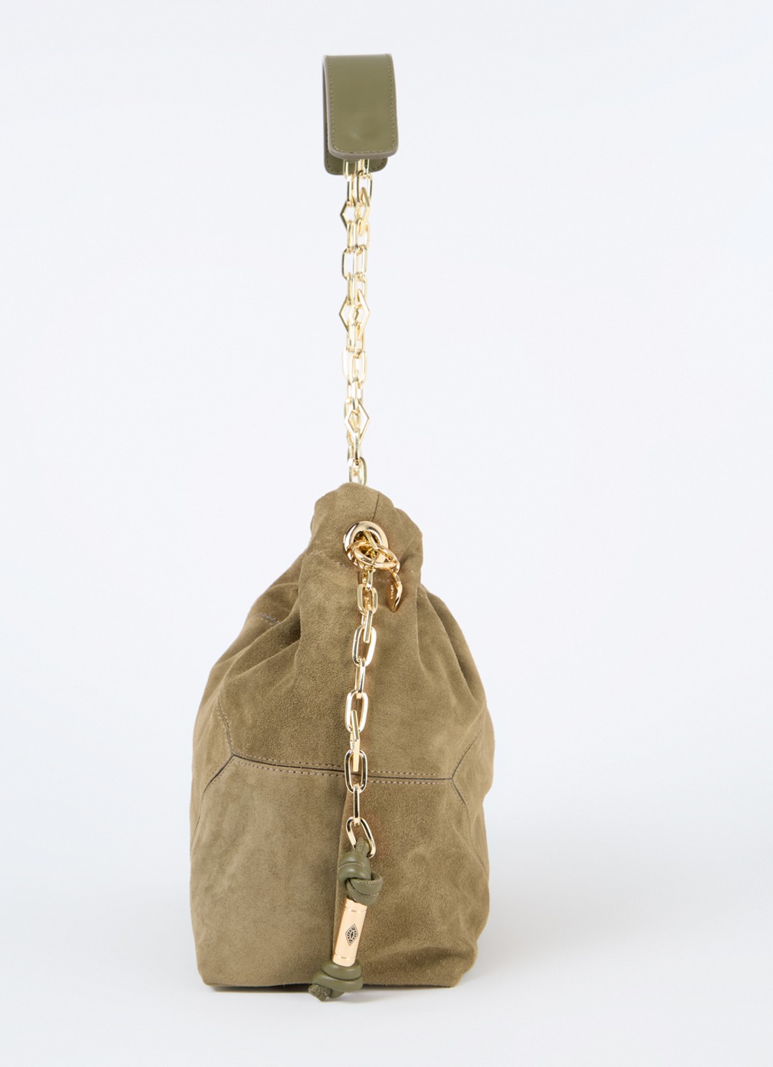ba&sh June M schoudertas van suède - detail 3 khaki