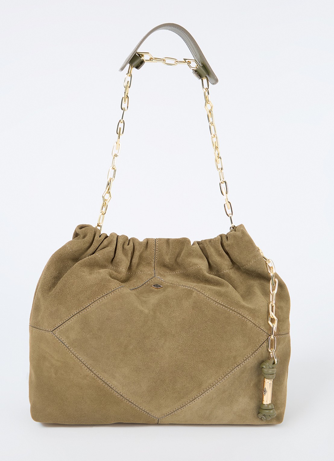 ba&sh June M schoudertas van suède - voorkant khaki