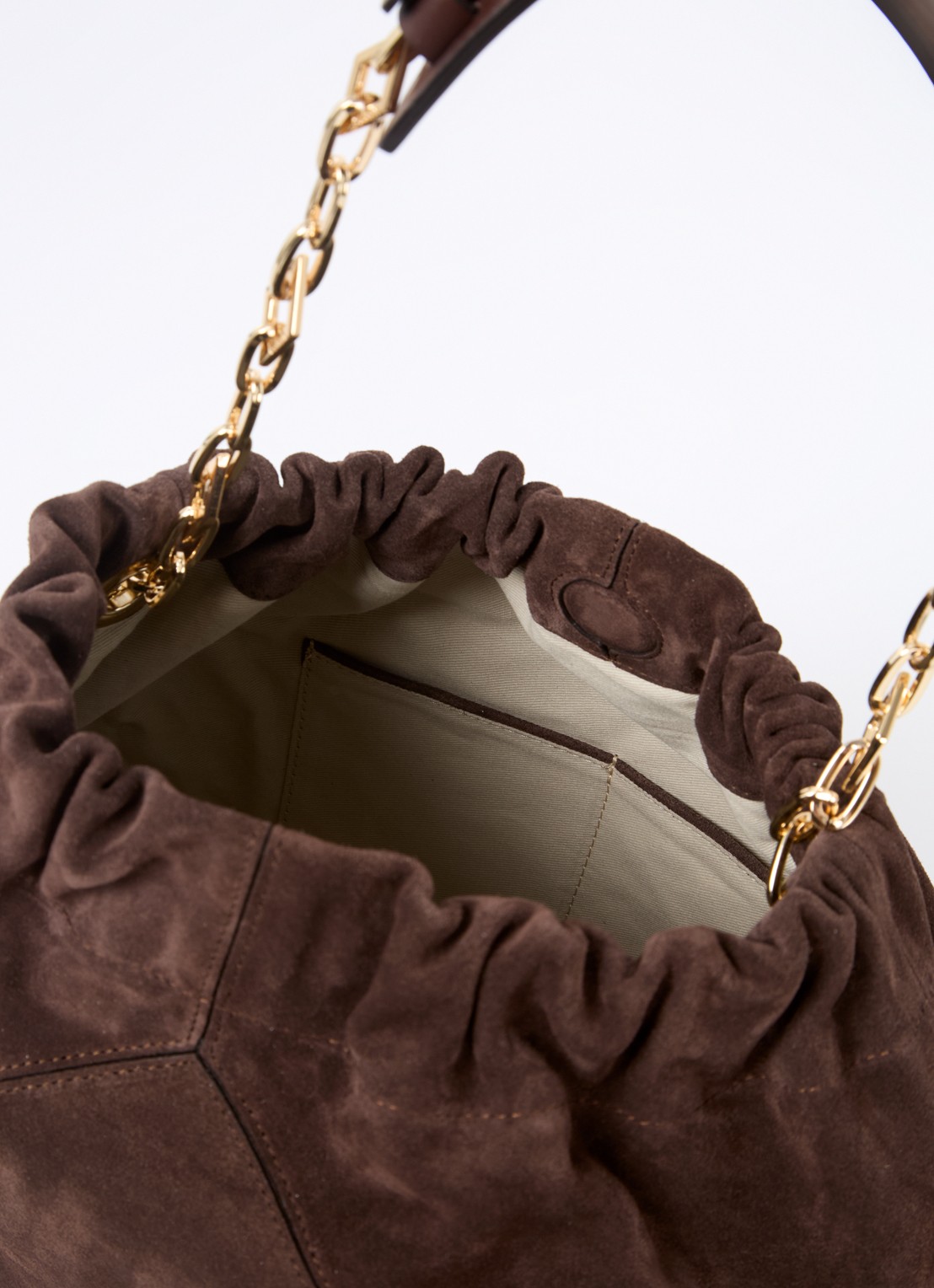ba&sh June M schoudertas van suède - detail 2 bruin