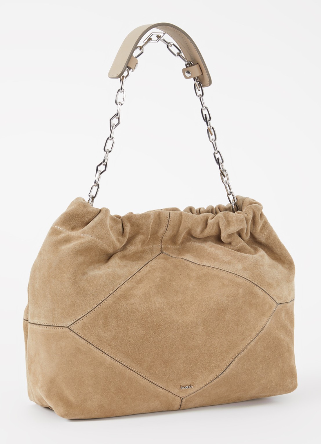 ba&sh June M schoudertas van suède - achterkant 4 khaki