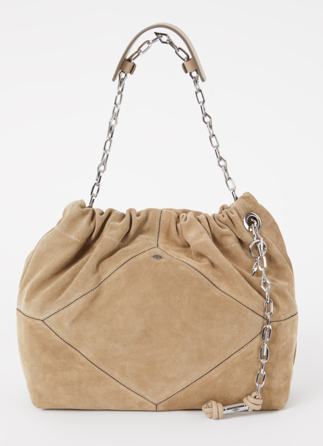 ba&sh June M schoudertas van suède - voorkant khaki