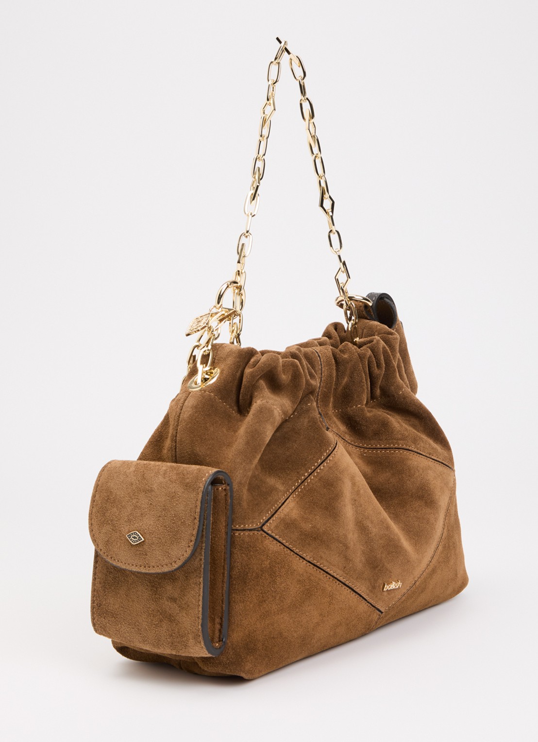 ba&sh June Mini schoudertas van suède met afneembare schouderriem - achterkant 4 cognac