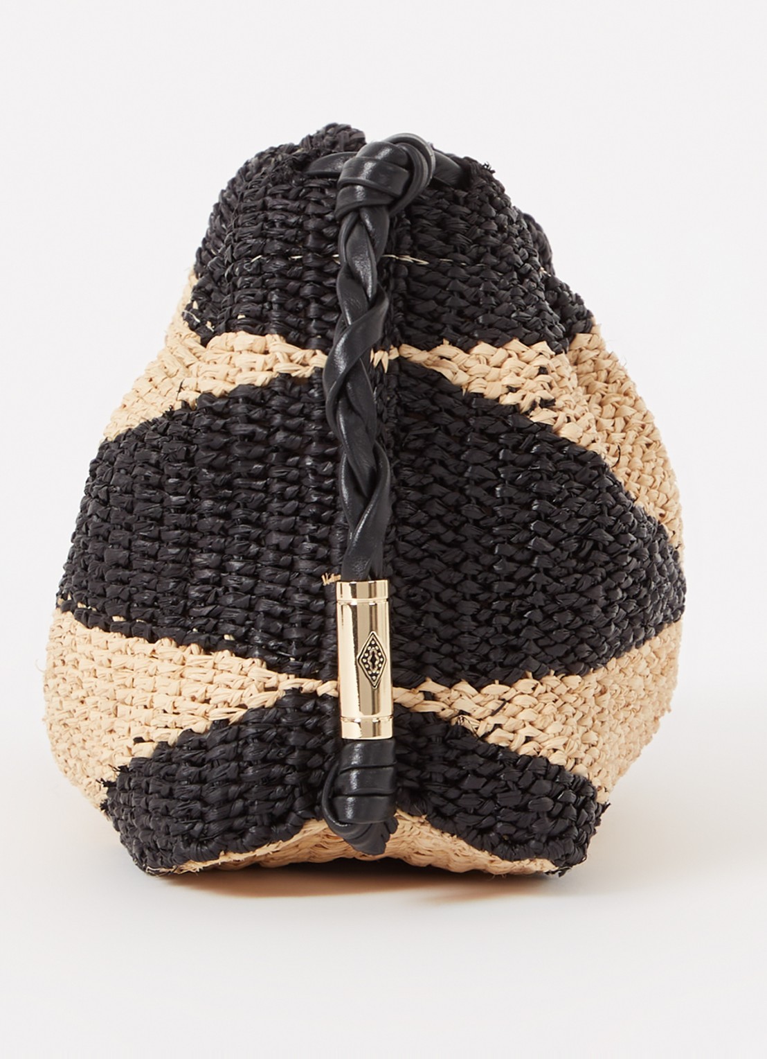 ba&sh June schoudertas van raffia met leren details - detail 4 zwart