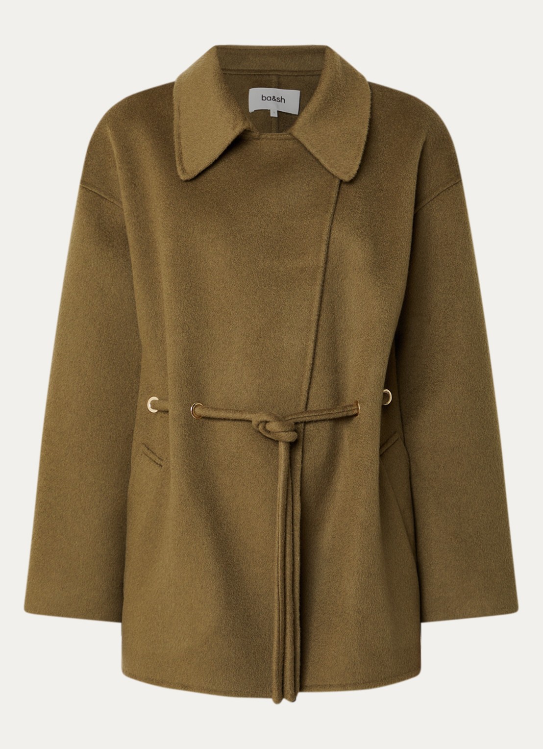 ba&sh Kam mantel in wolblend met steekzakken - voorkant khaki