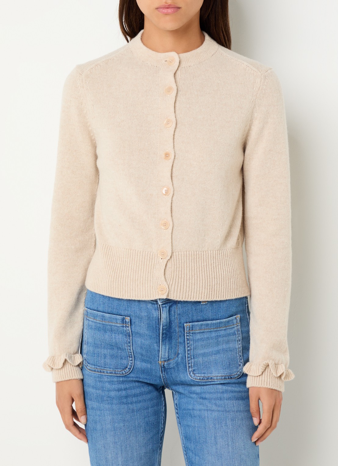 ba&sh Karante fijngebreid vest van wol - detail 4 creme