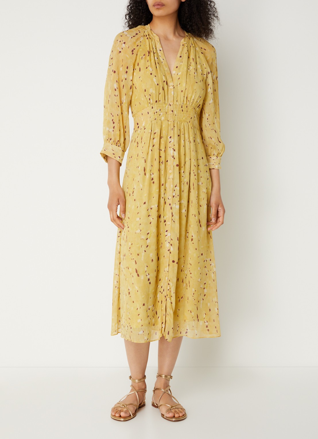 ba&sh Karla midi blousejurk met print - detail 4 geel