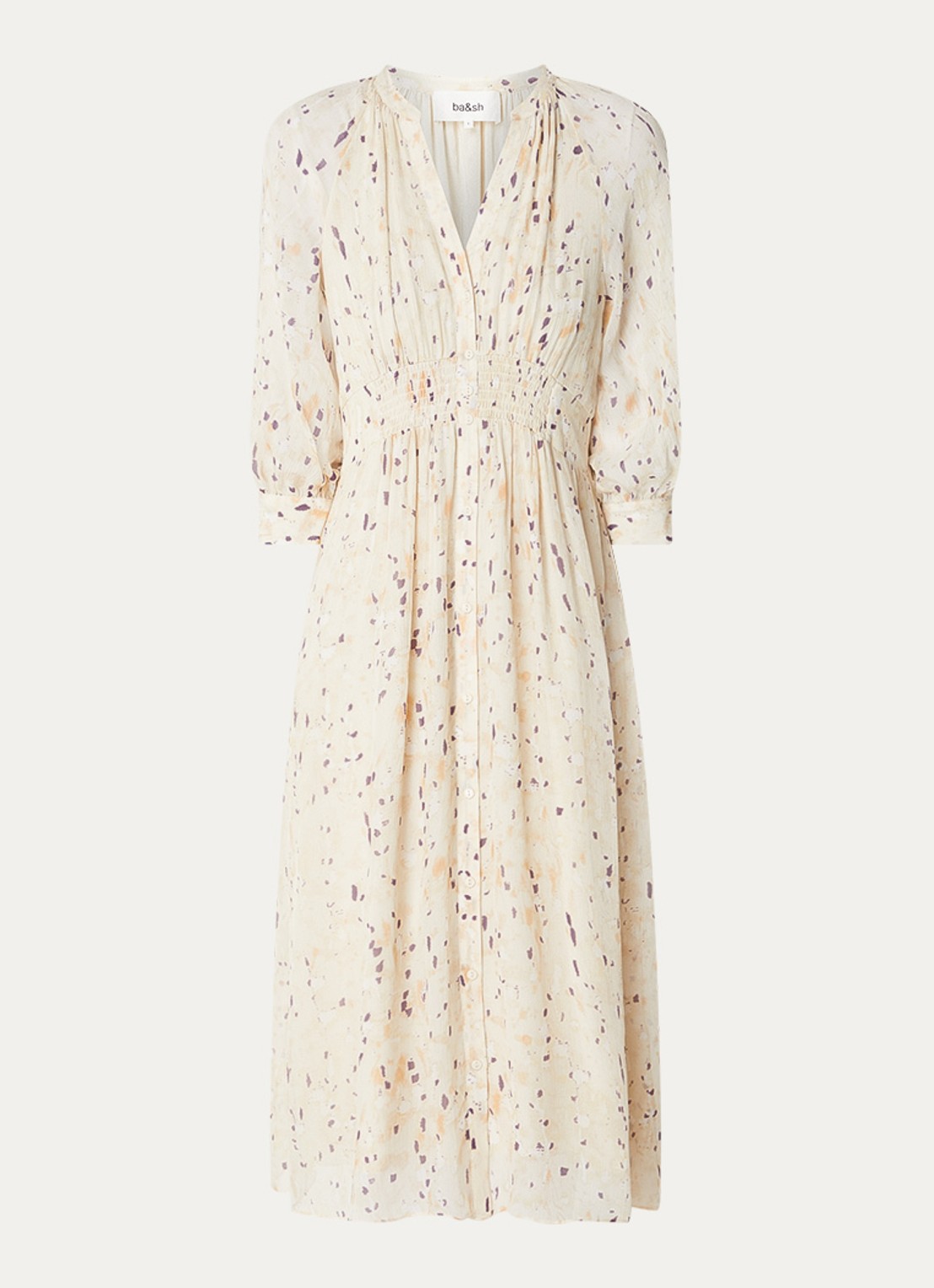ba&sh Karla midi blousejurk met print - voorkant 2 beige