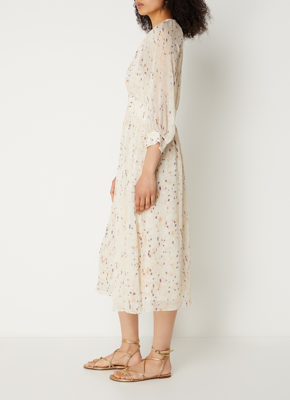 ba&sh Karla midi blousejurk met print - voorkant 3 beige