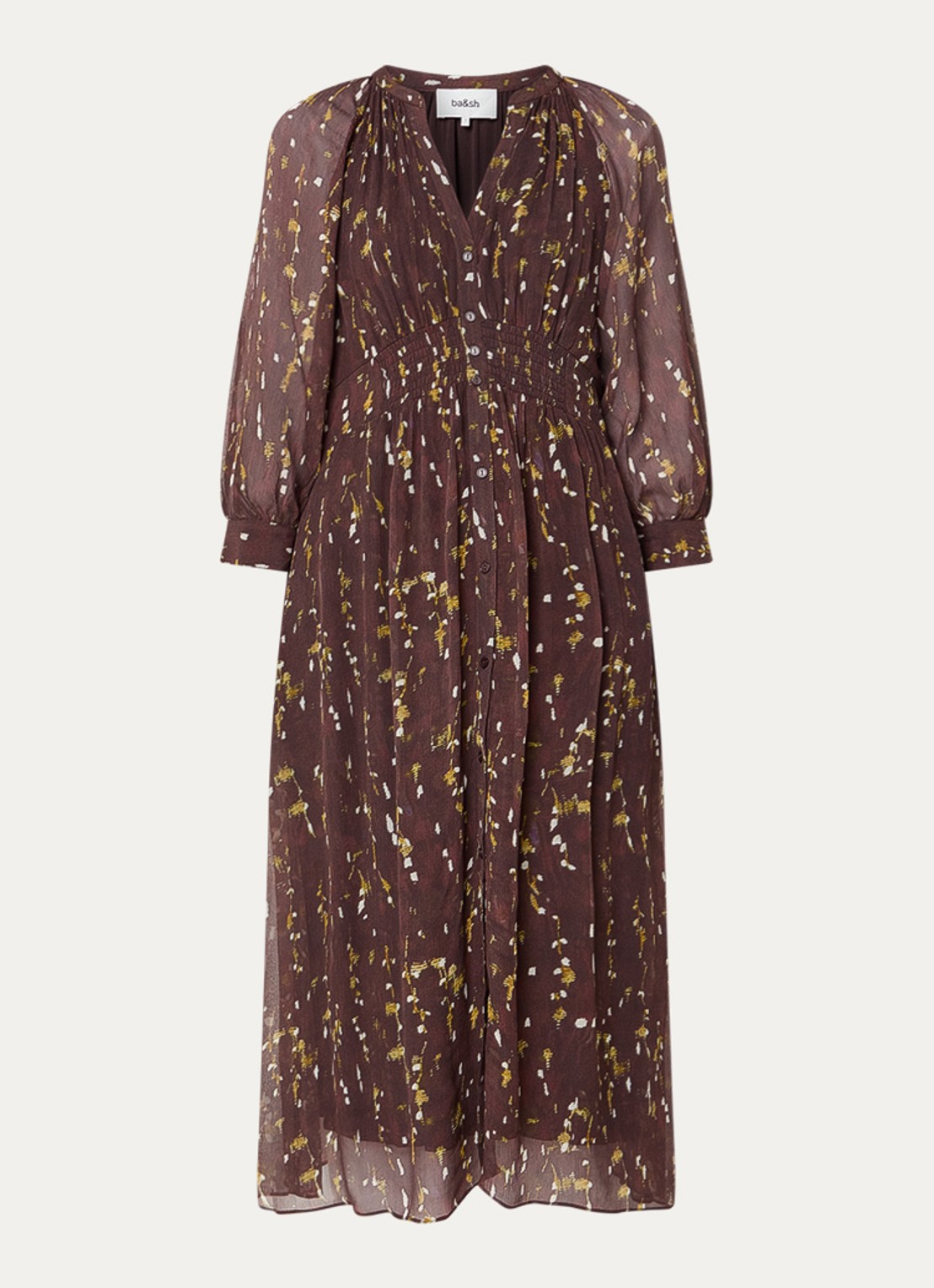 ba&sh Karla midi blousejurk met print - voorkant bruin