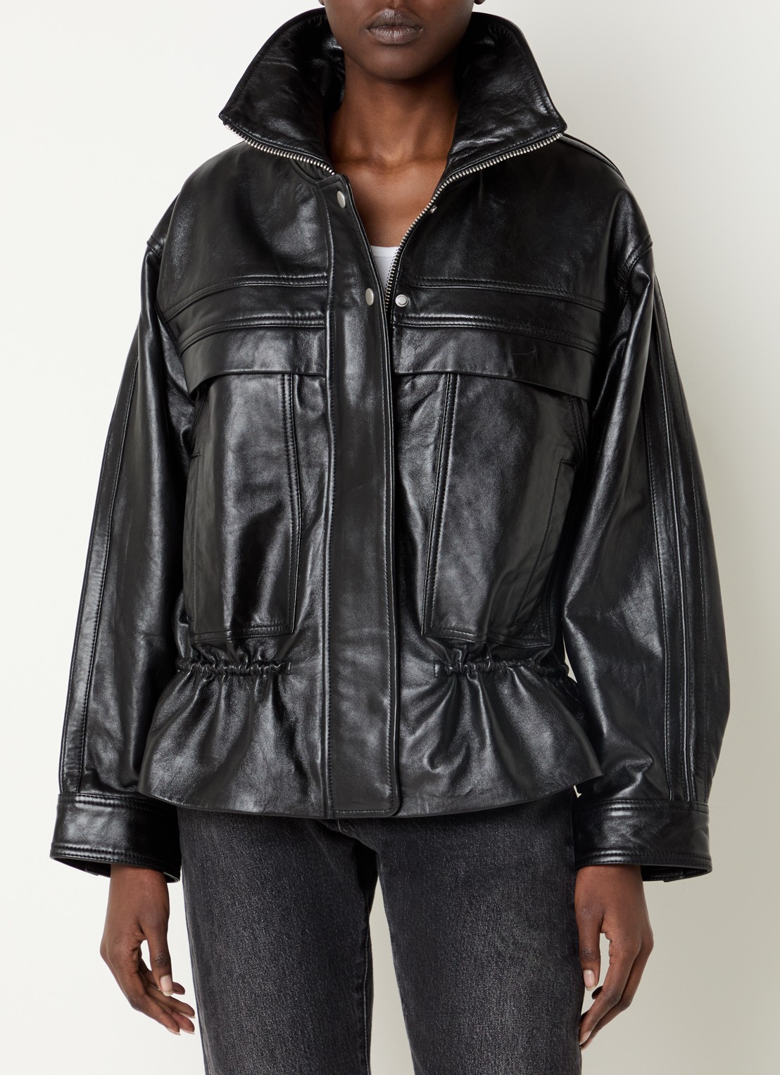 ba&sh Kassia jacket van lamsleer met steekzakken - detail 2 zwart