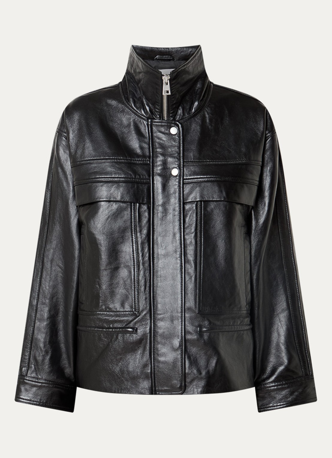ba&sh Kassia jacket van lamsleer met steekzakken - voorkant 3 zwart
