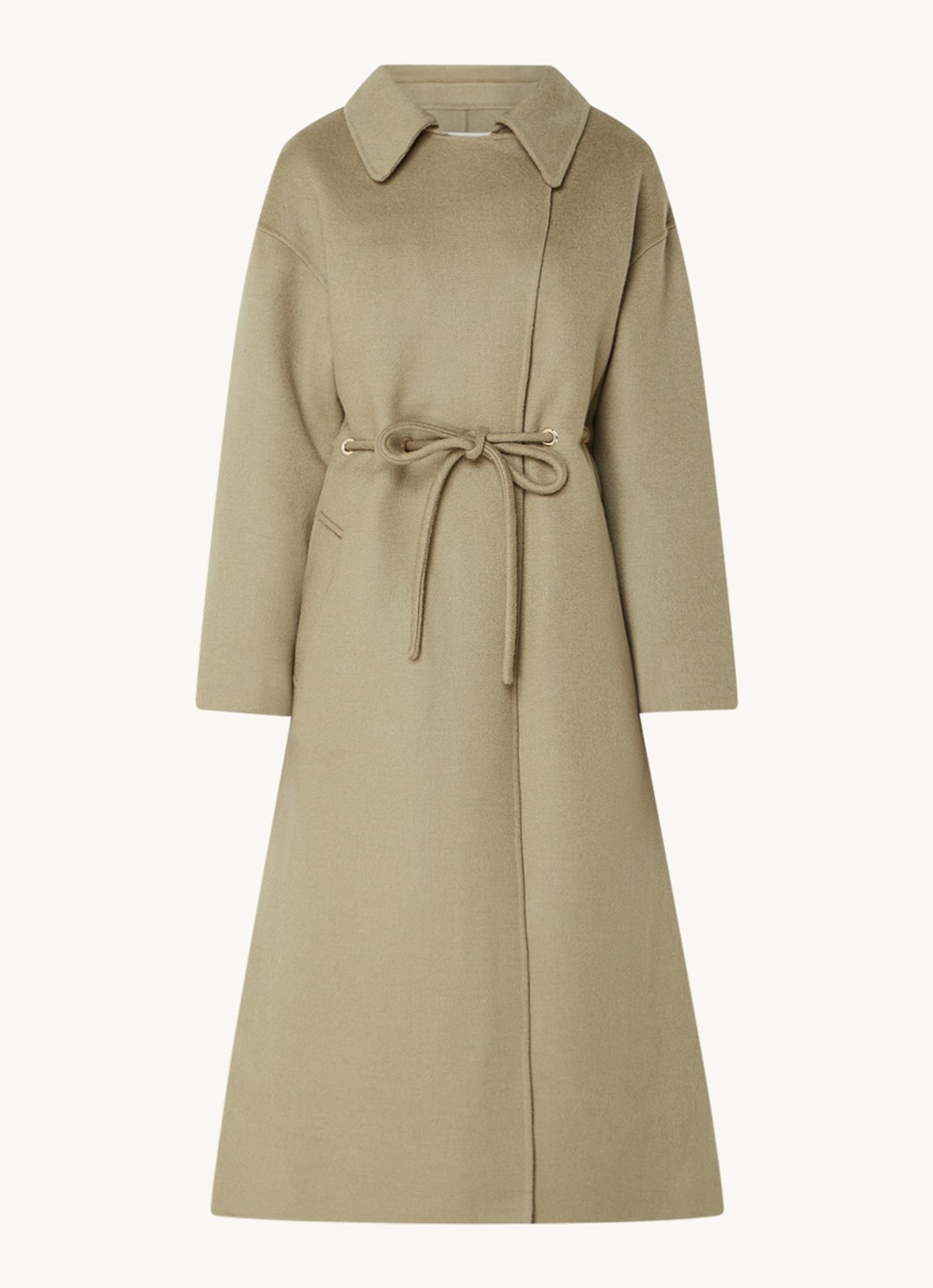 ba&sh Kate mantel van wol met strikceintuur - voorkant 3 khaki