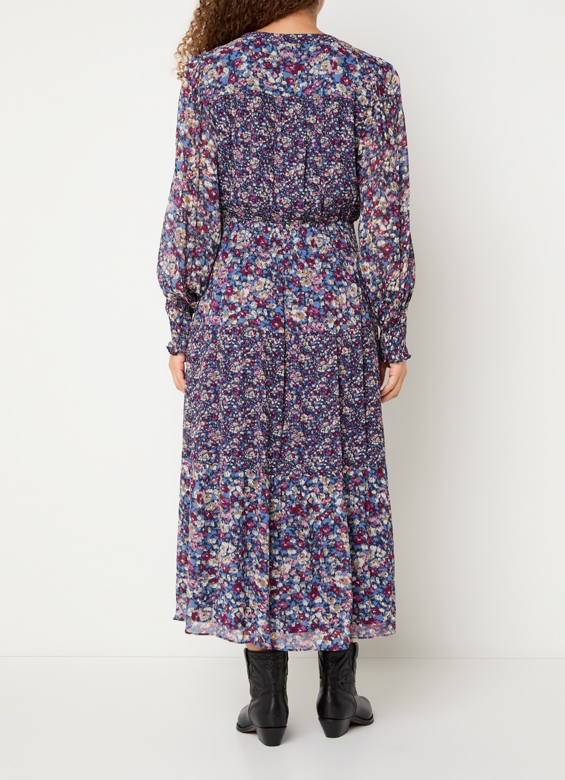 ba&sh Kaxy maxi blousejurk met split - achterkant 4 blauw