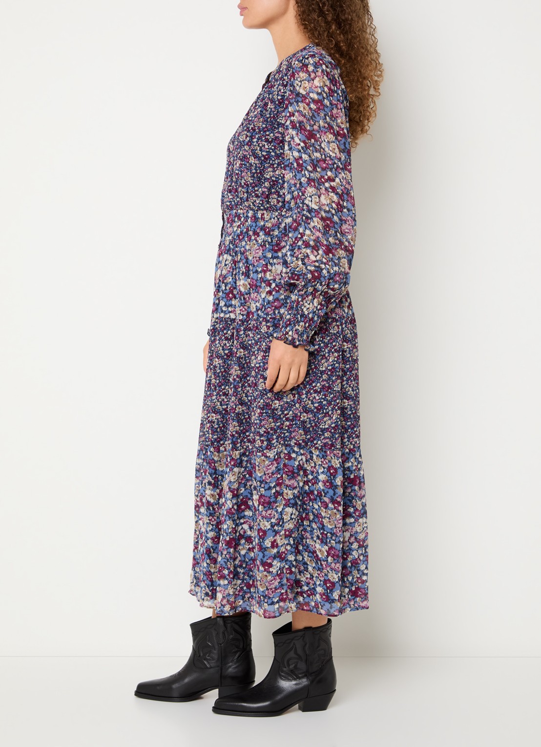 ba&sh Kaxy maxi blousejurk met split - voorkant 2 blauw