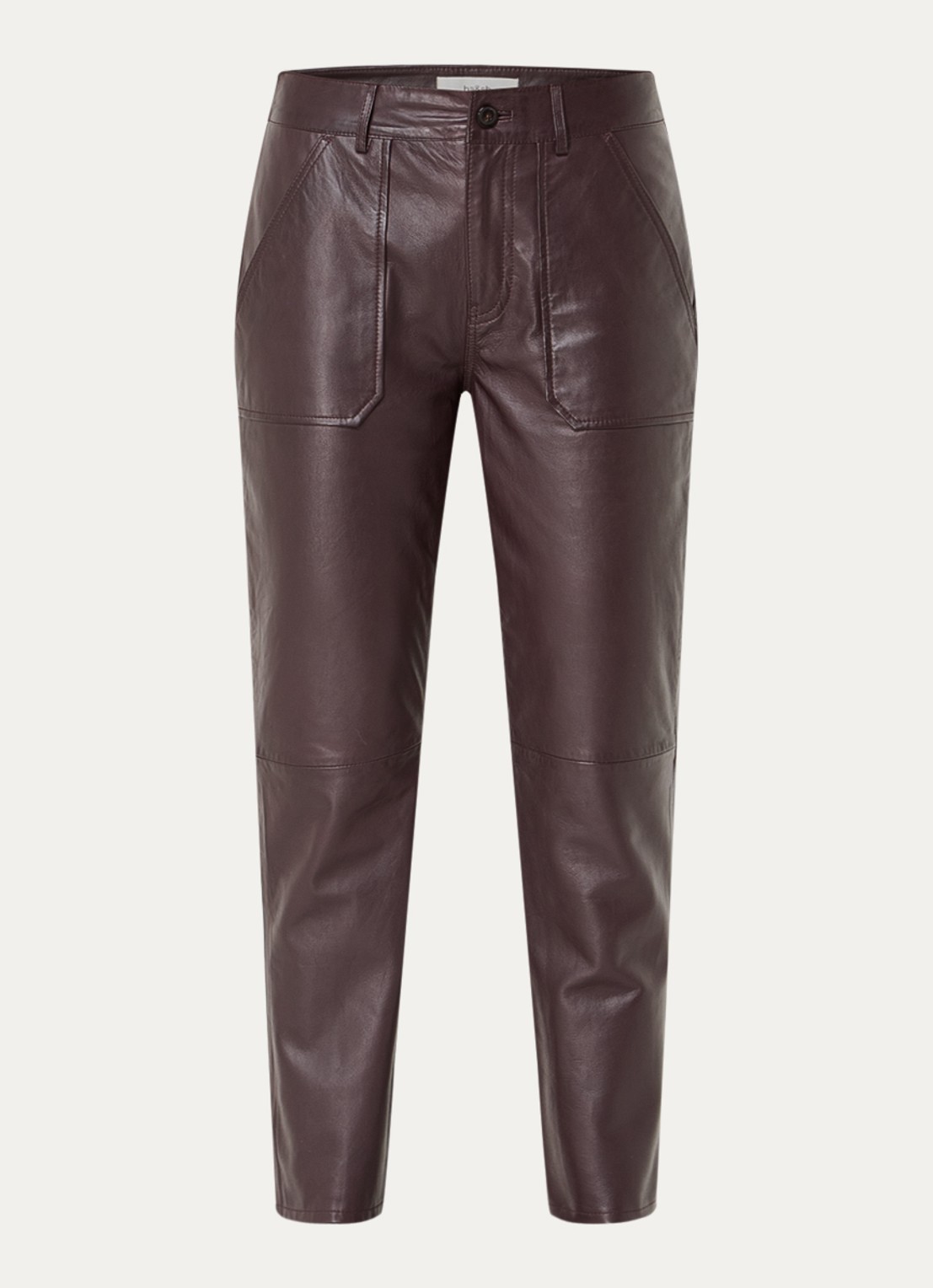 ba&sh Kelly mid waist tapered fit broek van lamsleer - voorkant 3 aubergine