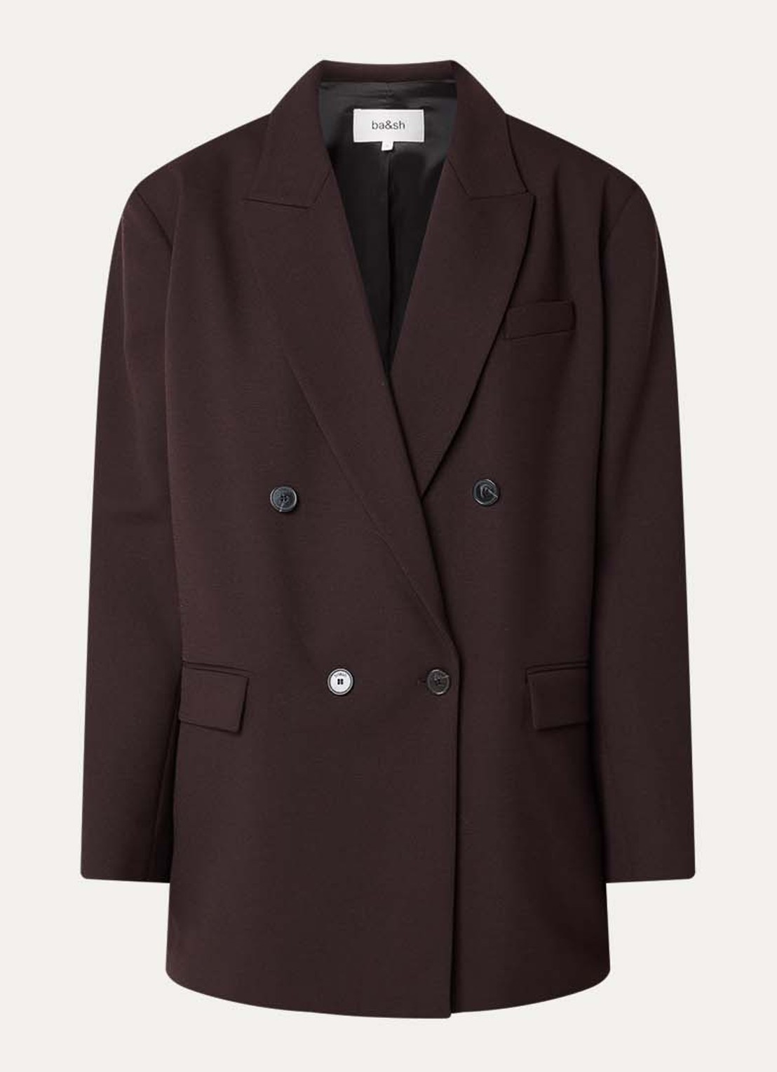 ba&sh Kimber doublebreasted blazer in wolblend met klepzakken - voorkant 2 donkerbruin
