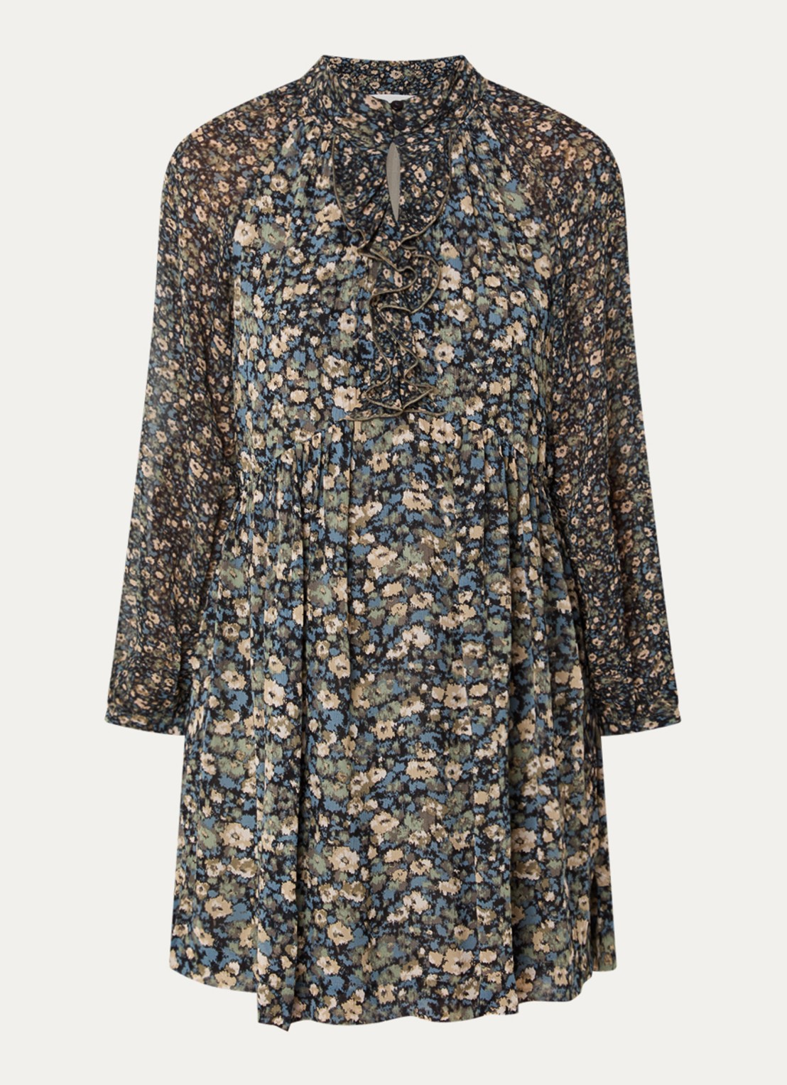 ba&sh Kimia mini tuniekjurk met print - voorkant 3 khaki