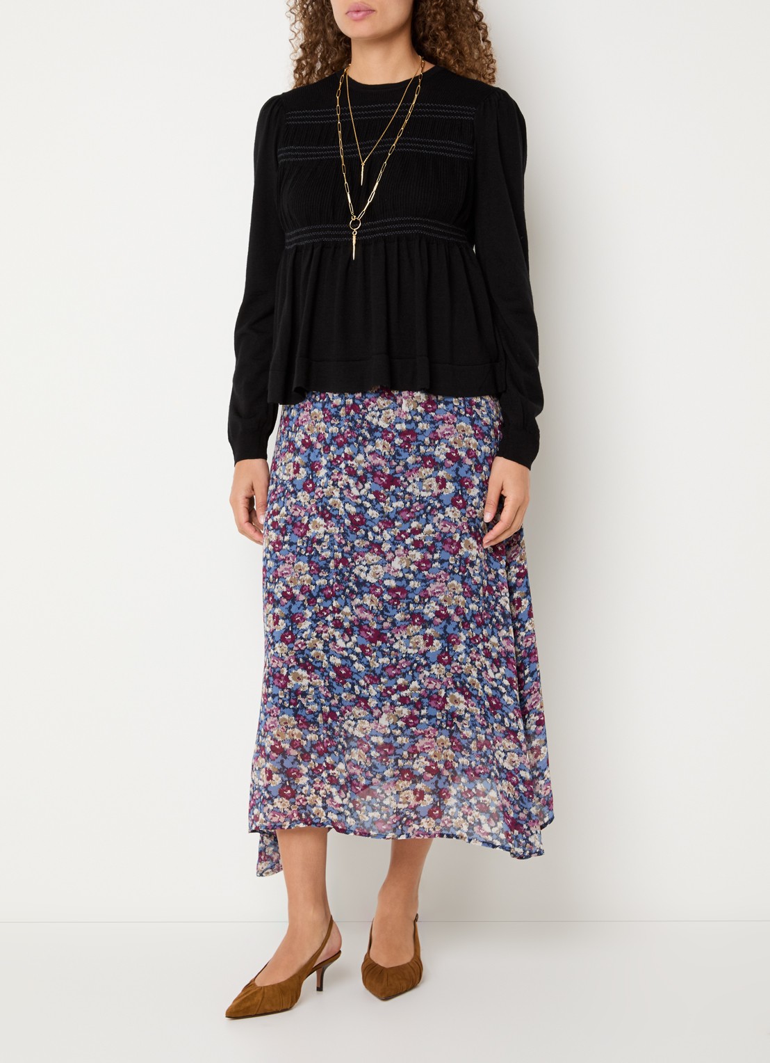 ba&sh Klap maxi rok met print - voorkant 3 blauw