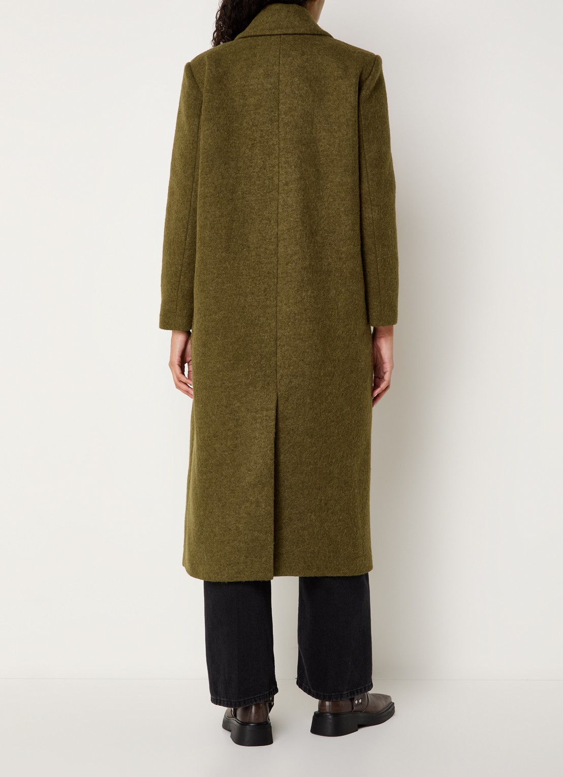 ba&sh Koala mantel in alpaca wolblend met steekzakken - achterkant 5 mosgroen