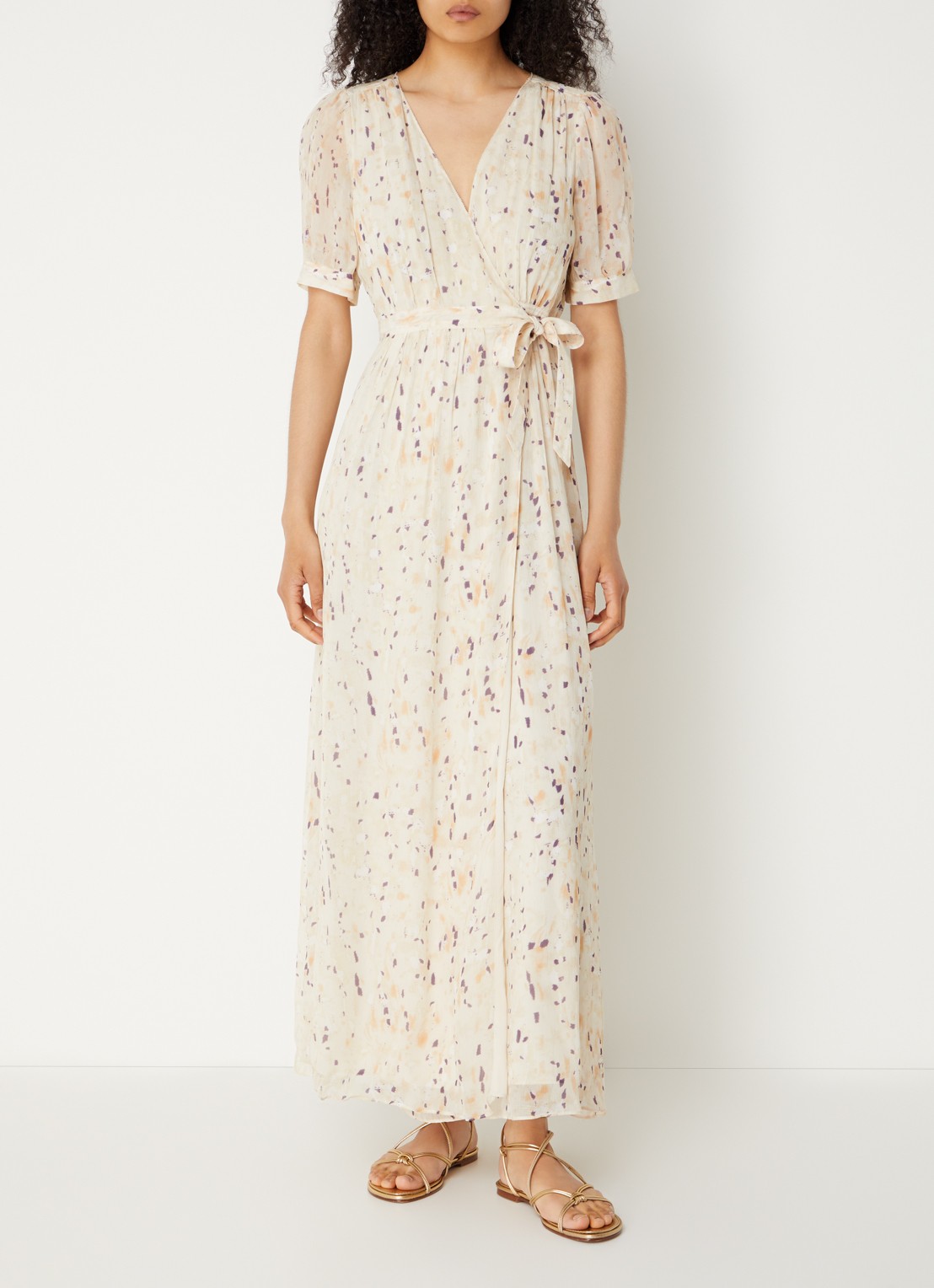 ba&sh Kris maxi wikkeljurk met print - detail 4 beige