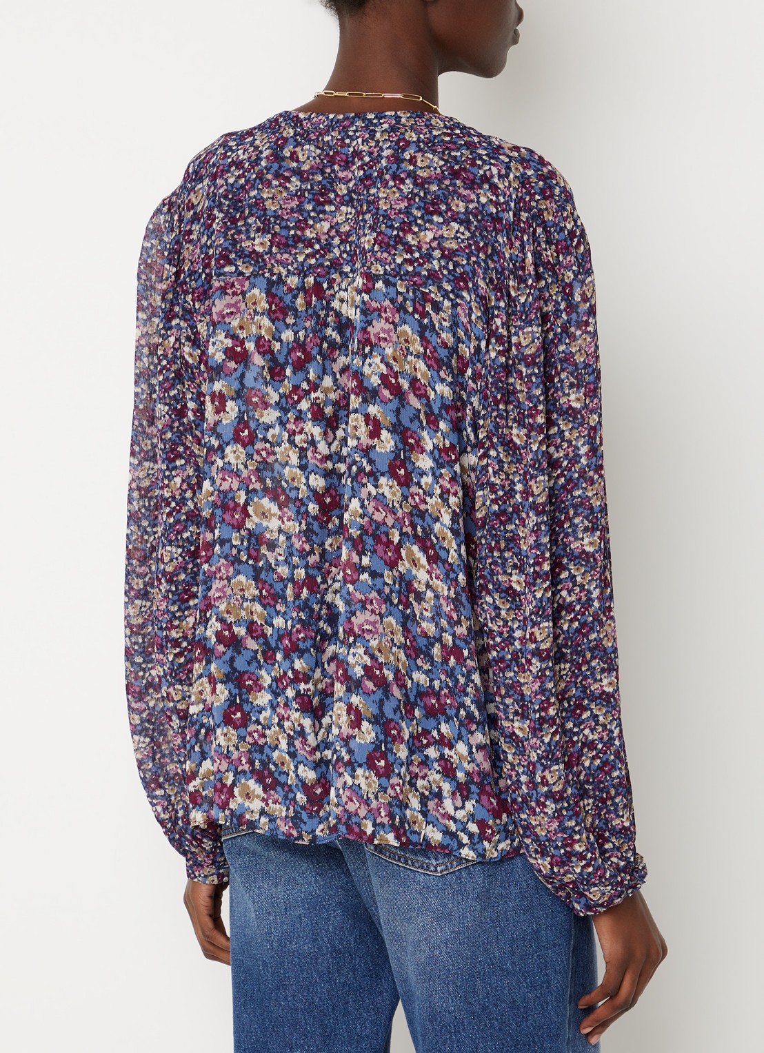 ba&sh Kross tuniek met print en V-hals - achterkant blauw