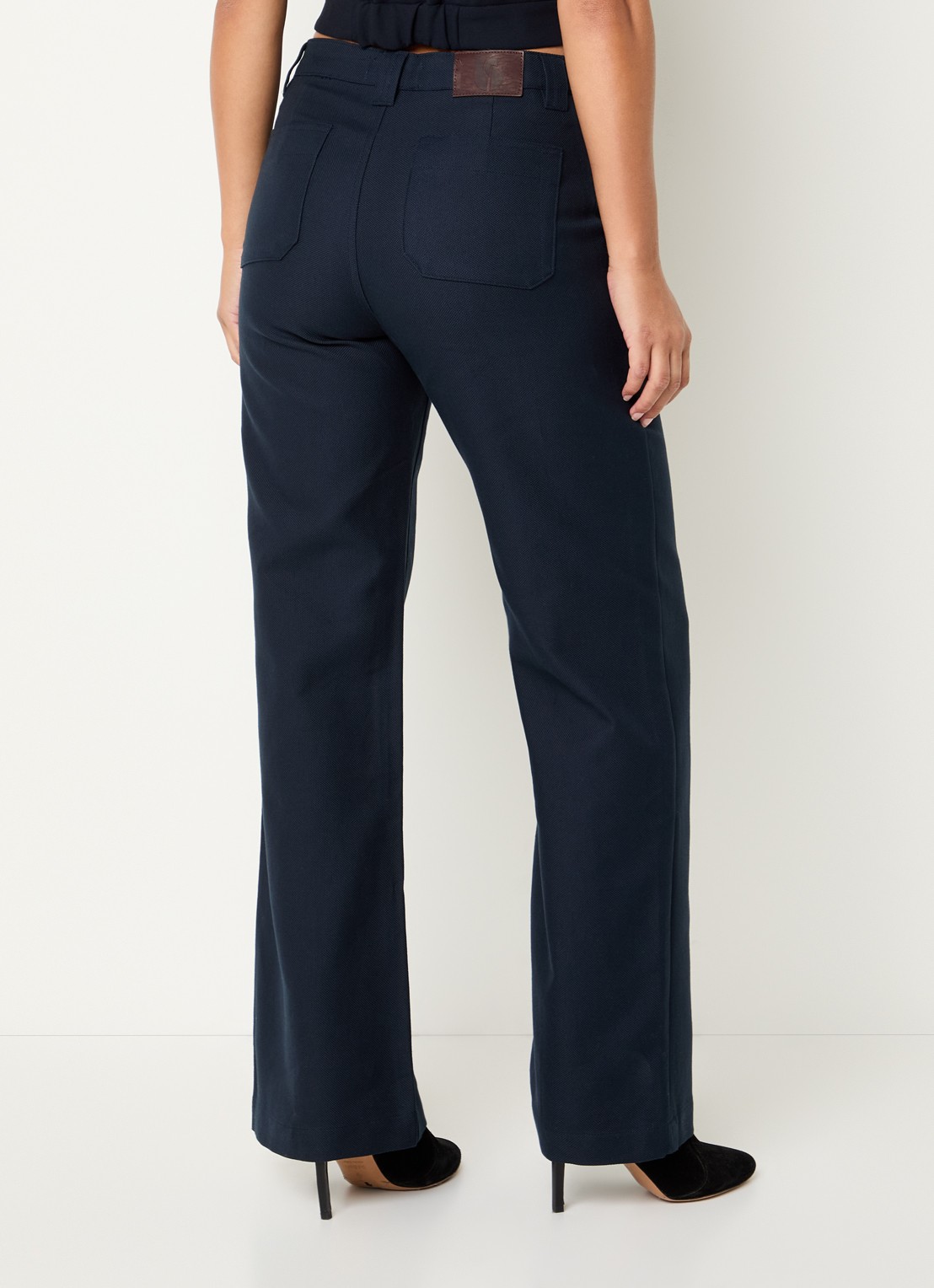 ba&sh Leev high waist wide fit pantalon met steekzakken - achterkant donkerblauw