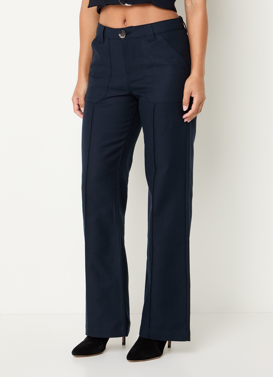 ba&sh Leev high waist wide fit pantalon met steekzakken - detail 2 donkerblauw