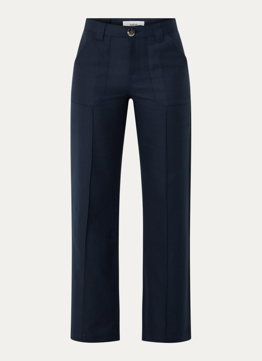 ba&sh Leev high waist wide fit pantalon met steekzakken - voorkant 3 donkerblauw