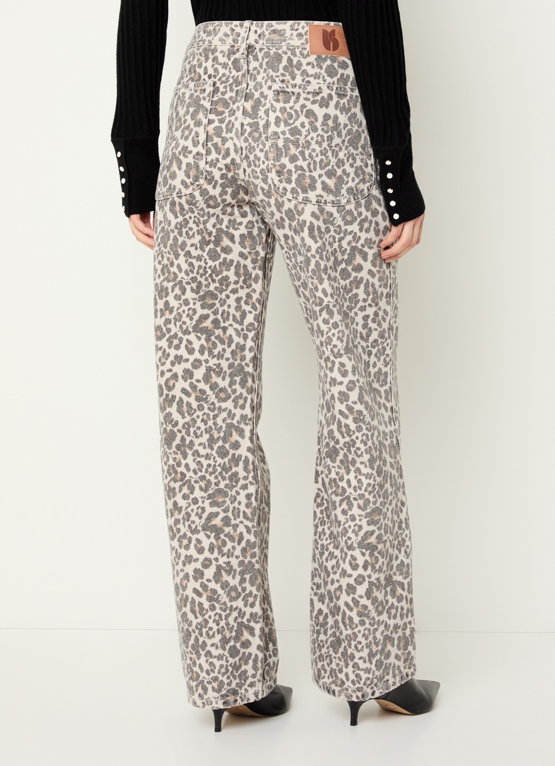 ba&sh Leonie high waist loose fit jeans met panterprint - achterkant beige