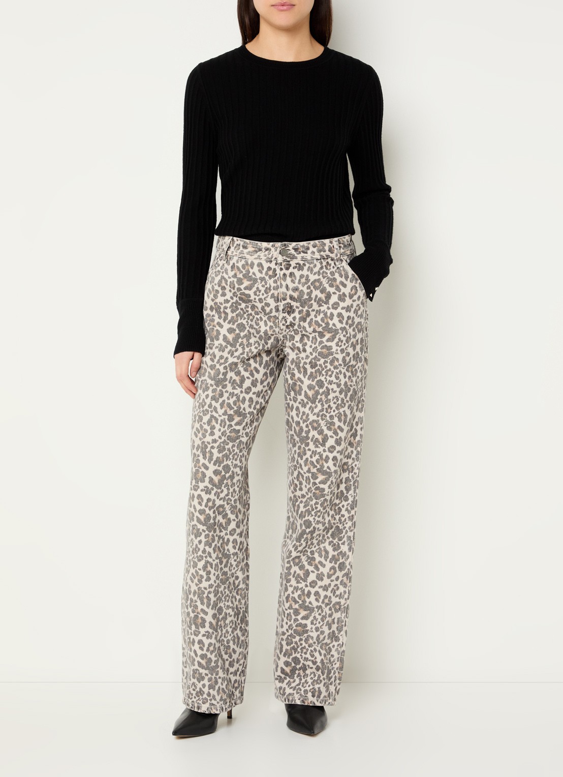 ba&sh Leonie high waist loose fit jeans met panterprint - voorkant 3 beige