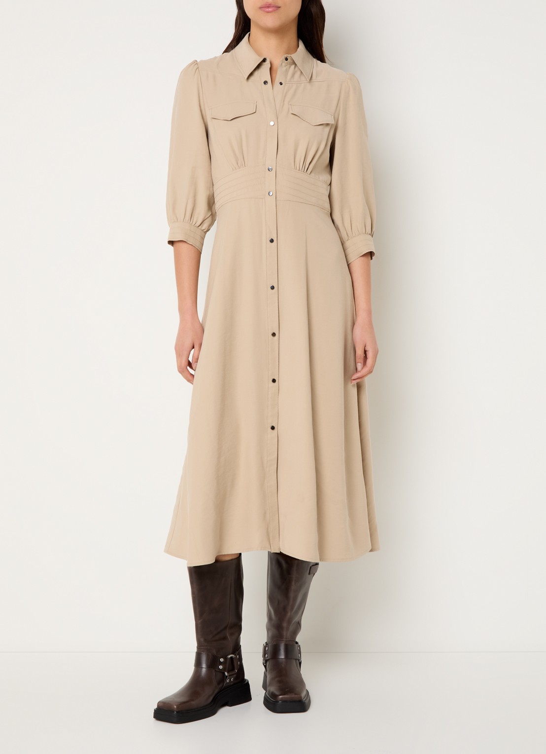 ba&sh Lettra midi jurk met borstzakken - detail 4 beige